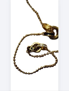 Coach Necklace Black Enamel Crystal Hoops Gold Tone